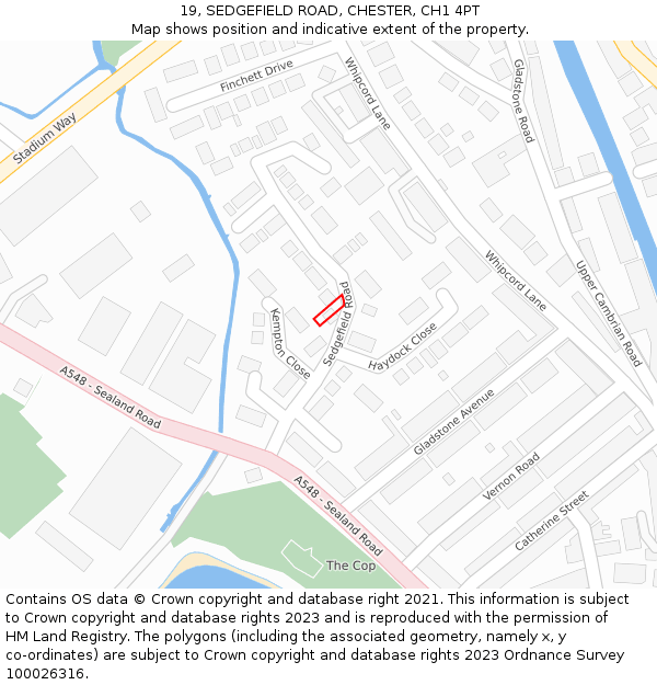 19, SEDGEFIELD ROAD, CHESTER, CH1 4PT: Location map and indicative extent of plot