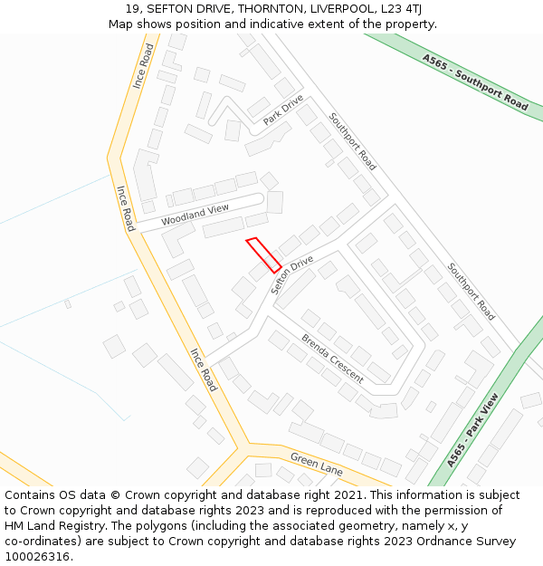 19, SEFTON DRIVE, THORNTON, LIVERPOOL, L23 4TJ: Location map and indicative extent of plot