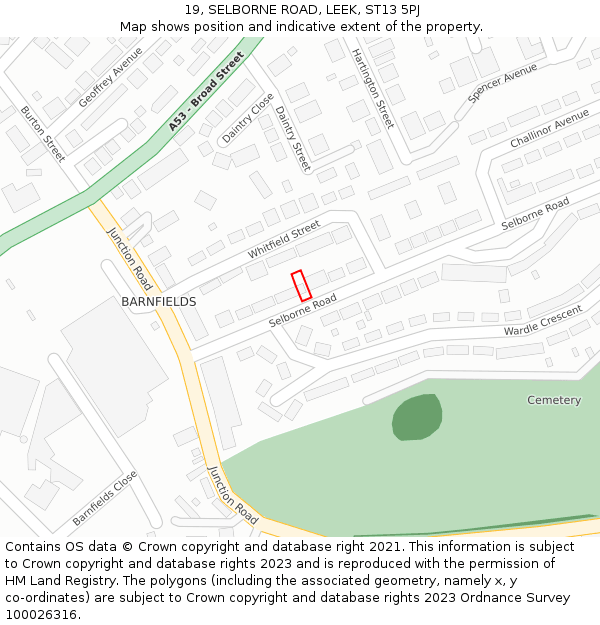 19, SELBORNE ROAD, LEEK, ST13 5PJ: Location map and indicative extent of plot