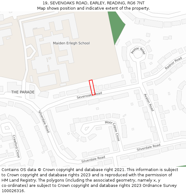 19, SEVENOAKS ROAD, EARLEY, READING, RG6 7NT: Location map and indicative extent of plot