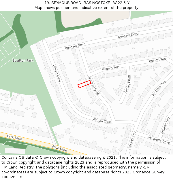 19, SEYMOUR ROAD, BASINGSTOKE, RG22 6LY: Location map and indicative extent of plot