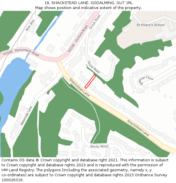 19, SHACKSTEAD LANE, GODALMING, GU7 1RL: Location map and indicative extent of plot
