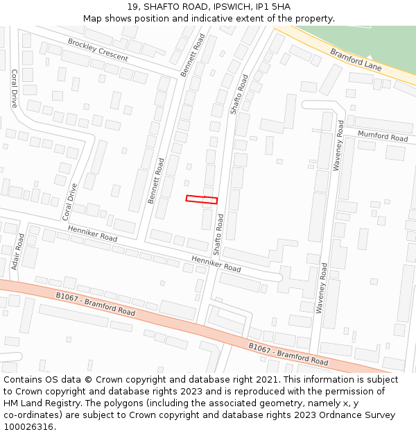 19, SHAFTO ROAD, IPSWICH, IP1 5HA: Location map and indicative extent of plot