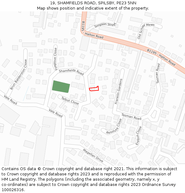 19, SHAMFIELDS ROAD, SPILSBY, PE23 5NN: Location map and indicative extent of plot