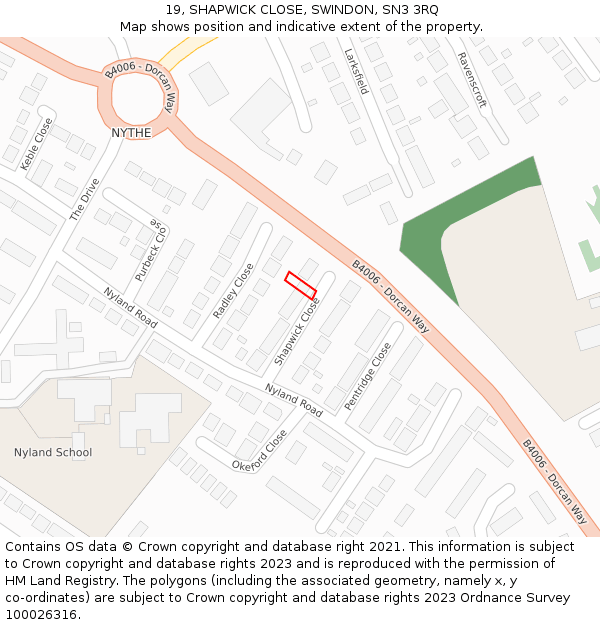 19, SHAPWICK CLOSE, SWINDON, SN3 3RQ: Location map and indicative extent of plot