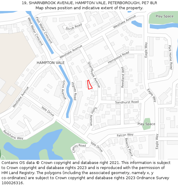 19, SHARNBROOK AVENUE, HAMPTON VALE, PETERBOROUGH, PE7 8LR: Location map and indicative extent of plot