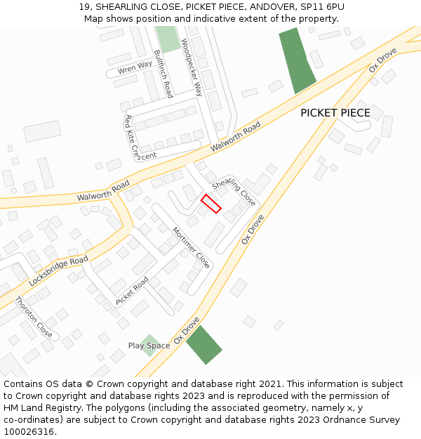 19, SHEARLING CLOSE, PICKET PIECE, ANDOVER, SP11 6PU: Location map and indicative extent of plot