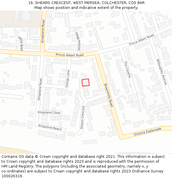 19, SHEARS CRESCENT, WEST MERSEA, COLCHESTER, CO5 8AR: Location map and indicative extent of plot