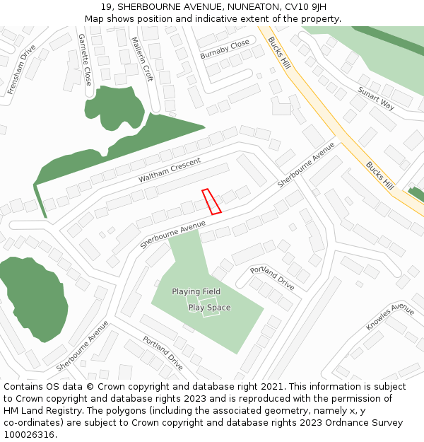 19, SHERBOURNE AVENUE, NUNEATON, CV10 9JH: Location map and indicative extent of plot