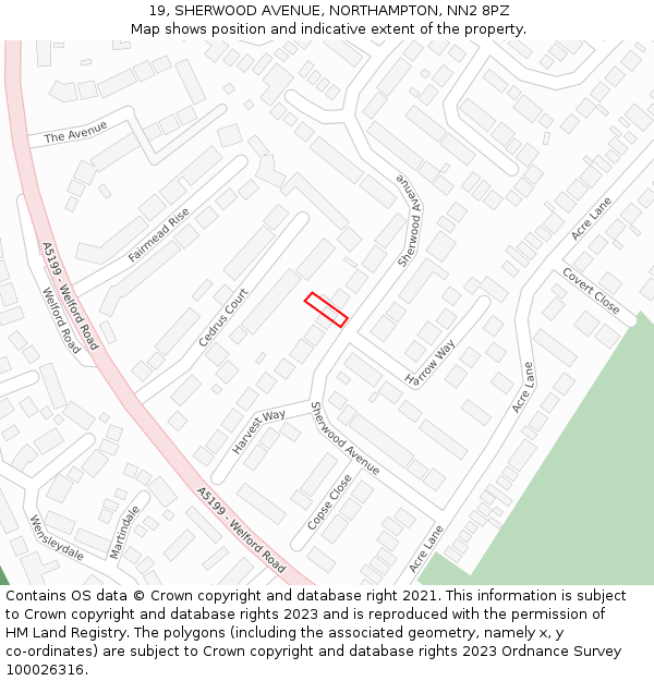 19, SHERWOOD AVENUE, NORTHAMPTON, NN2 8PZ: Location map and indicative extent of plot