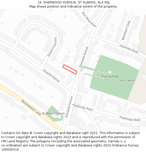 19, SHERWOOD AVENUE, ST ALBANS, AL4 9QJ: Location map and indicative extent of plot