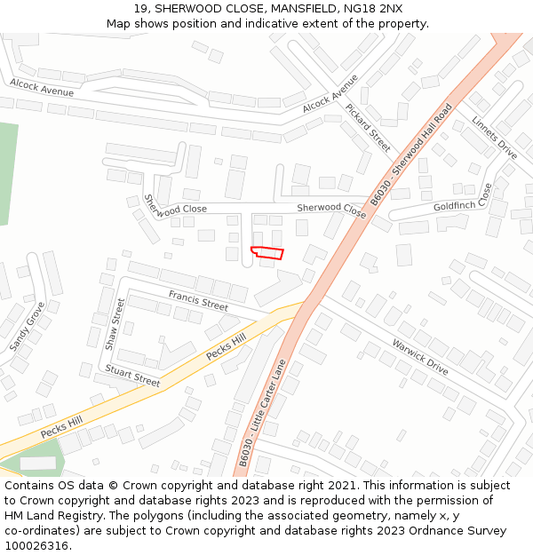 19, SHERWOOD CLOSE, MANSFIELD, NG18 2NX: Location map and indicative extent of plot