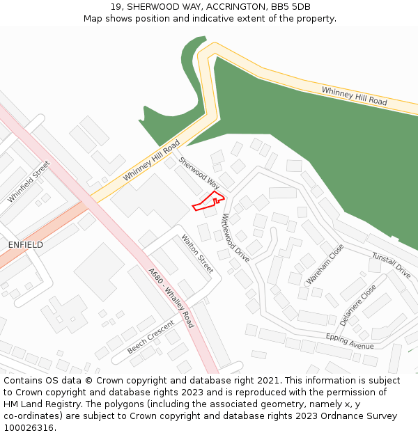 19, SHERWOOD WAY, ACCRINGTON, BB5 5DB: Location map and indicative extent of plot
