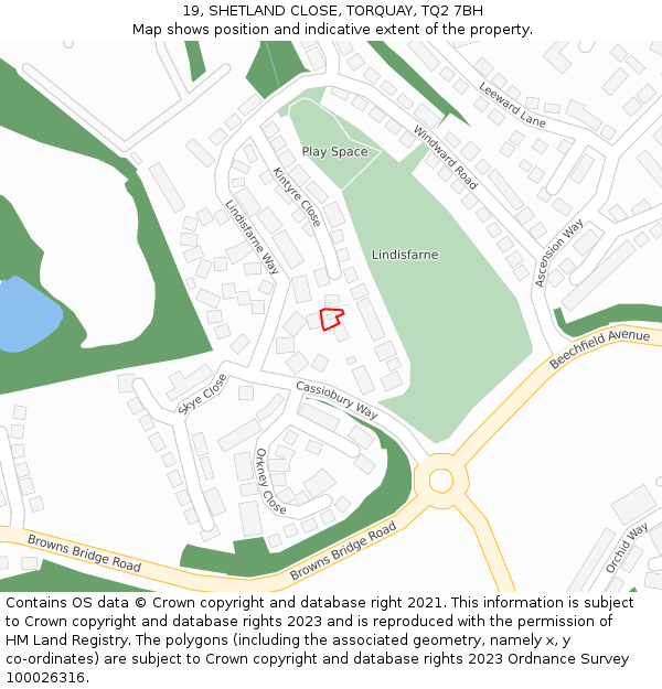 19, SHETLAND CLOSE, TORQUAY, TQ2 7BH: Location map and indicative extent of plot