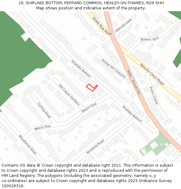 19, SHIPLAKE BOTTOM, PEPPARD COMMON, HENLEY-ON-THAMES, RG9 5HH: Location map and indicative extent of plot