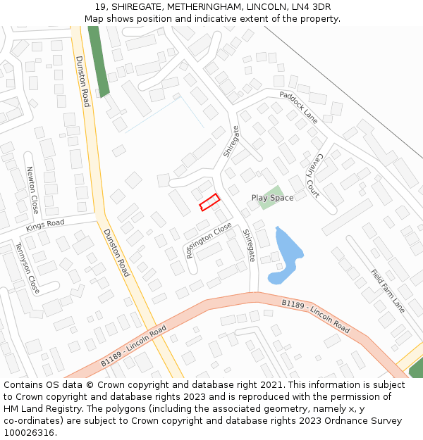 19, SHIREGATE, METHERINGHAM, LINCOLN, LN4 3DR: Location map and indicative extent of plot