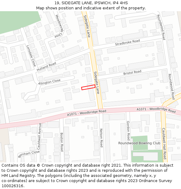 19, SIDEGATE LANE, IPSWICH, IP4 4HS: Location map and indicative extent of plot