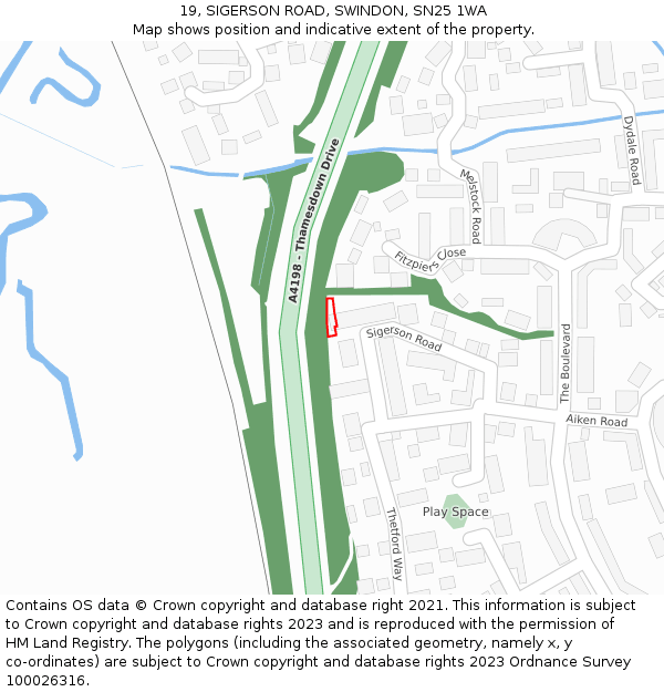 19, SIGERSON ROAD, SWINDON, SN25 1WA: Location map and indicative extent of plot