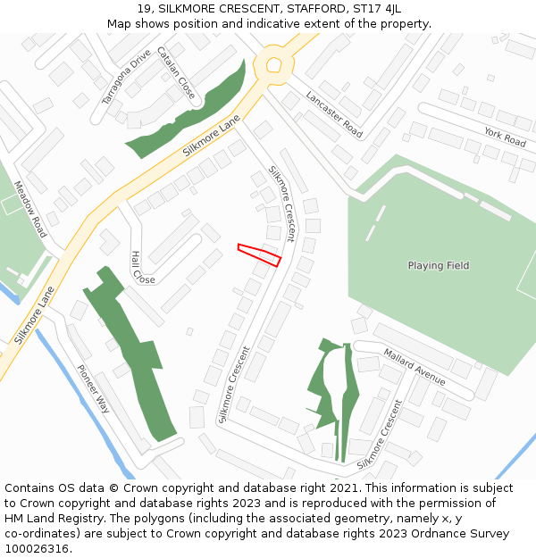 19, SILKMORE CRESCENT, STAFFORD, ST17 4JL: Location map and indicative extent of plot