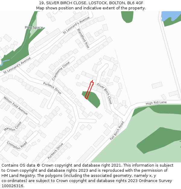 19, SILVER BIRCH CLOSE, LOSTOCK, BOLTON, BL6 4GF: Location map and indicative extent of plot