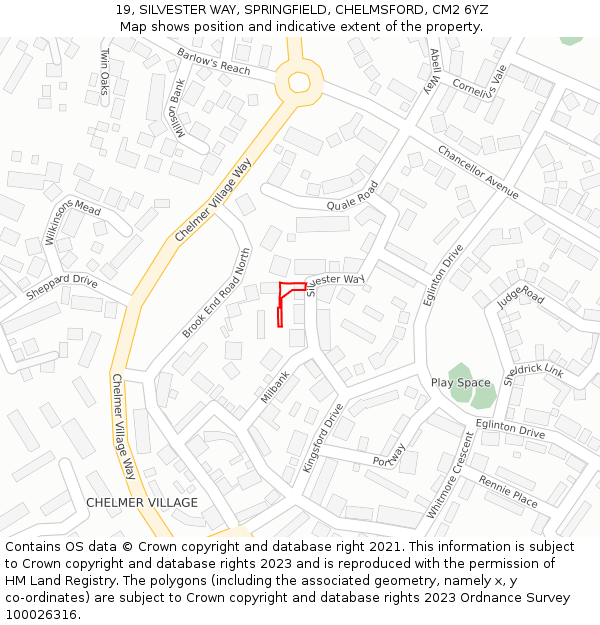 19, SILVESTER WAY, SPRINGFIELD, CHELMSFORD, CM2 6YZ: Location map and indicative extent of plot