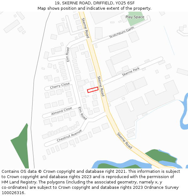 19, SKERNE ROAD, DRIFFIELD, YO25 6SF: Location map and indicative extent of plot