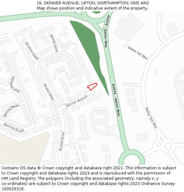 19, SKINNER AVENUE, UPTON, NORTHAMPTON, NN5 4AG: Location map and indicative extent of plot