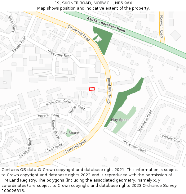 19, SKONER ROAD, NORWICH, NR5 9AX: Location map and indicative extent of plot