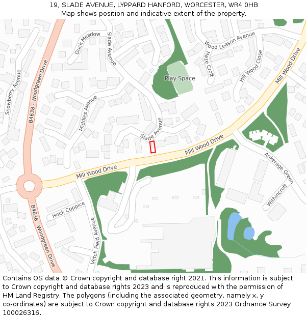 19, SLADE AVENUE, LYPPARD HANFORD, WORCESTER, WR4 0HB: Location map and indicative extent of plot