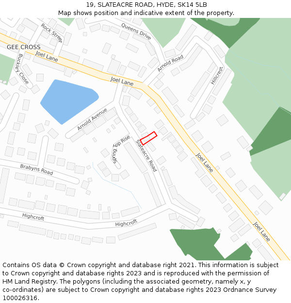 19, SLATEACRE ROAD, HYDE, SK14 5LB: Location map and indicative extent of plot