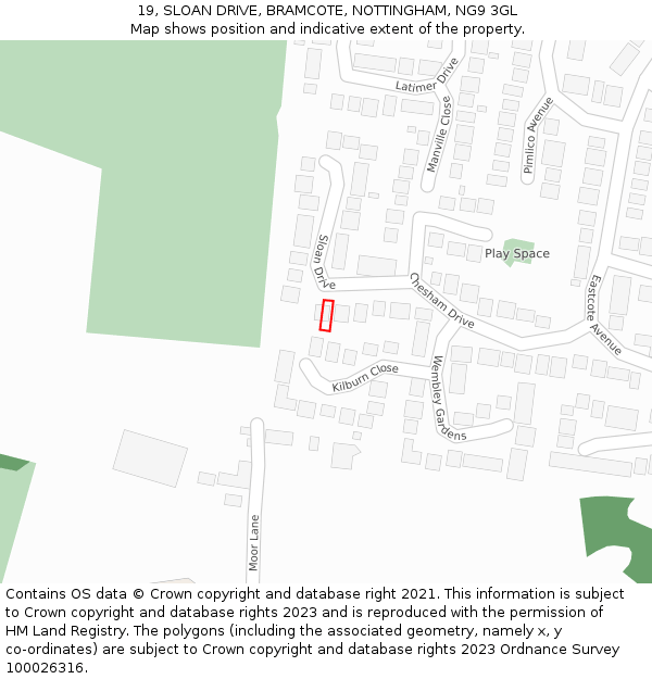 19, SLOAN DRIVE, BRAMCOTE, NOTTINGHAM, NG9 3GL: Location map and indicative extent of plot