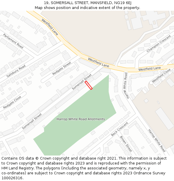 19, SOMERSALL STREET, MANSFIELD, NG19 6EJ: Location map and indicative extent of plot