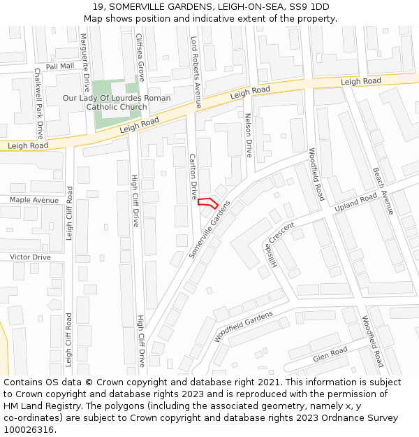 19, SOMERVILLE GARDENS, LEIGH-ON-SEA, SS9 1DD: Location map and indicative extent of plot