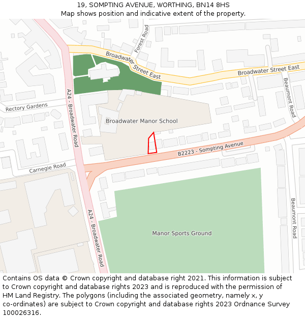 19, SOMPTING AVENUE, WORTHING, BN14 8HS: Location map and indicative extent of plot