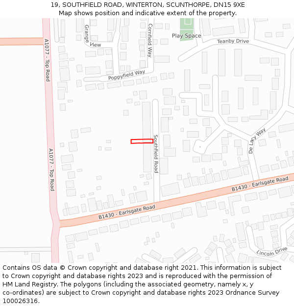 19, SOUTHFIELD ROAD, WINTERTON, SCUNTHORPE, DN15 9XE: Location map and indicative extent of plot