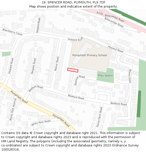 19, SPENCER ROAD, PLYMOUTH, PL9 7DF: Location map and indicative extent of plot