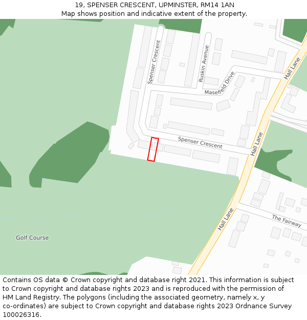 19, SPENSER CRESCENT, UPMINSTER, RM14 1AN: Location map and indicative extent of plot