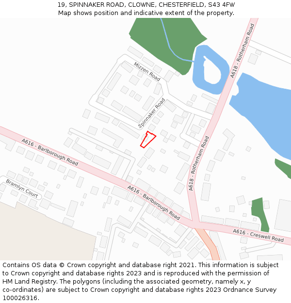19, SPINNAKER ROAD, CLOWNE, CHESTERFIELD, S43 4FW: Location map and indicative extent of plot
