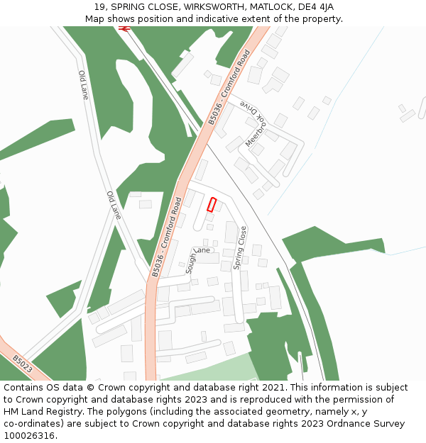 19, SPRING CLOSE, WIRKSWORTH, MATLOCK, DE4 4JA: Location map and indicative extent of plot
