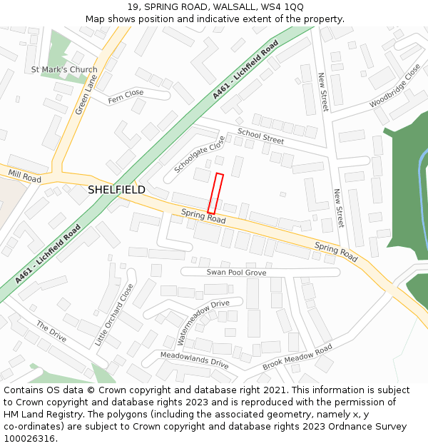 19, SPRING ROAD, WALSALL, WS4 1QQ: Location map and indicative extent of plot