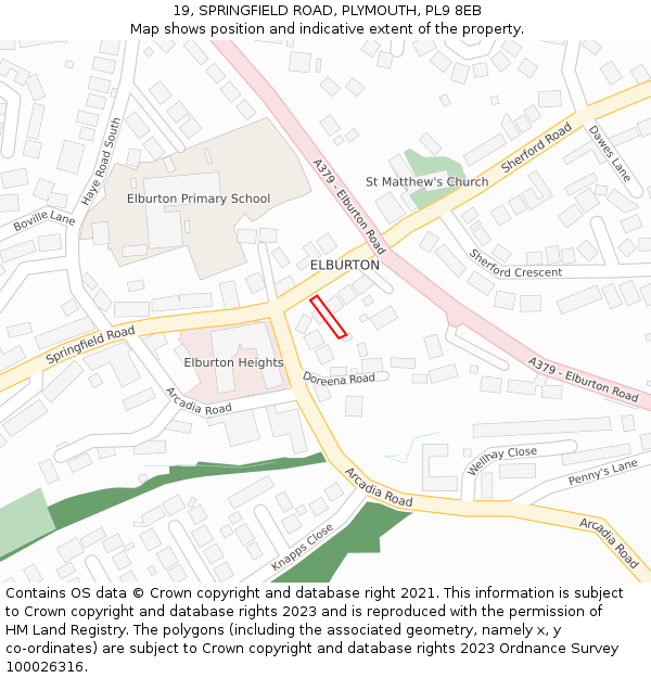 19, SPRINGFIELD ROAD, PLYMOUTH, PL9 8EB: Location map and indicative extent of plot
