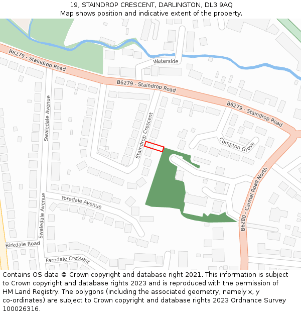 19, STAINDROP CRESCENT, DARLINGTON, DL3 9AQ: Location map and indicative extent of plot