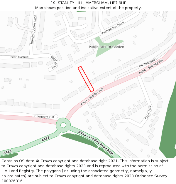 19, STANLEY HILL, AMERSHAM, HP7 9HP: Location map and indicative extent of plot