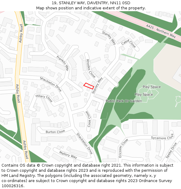 19, STANLEY WAY, DAVENTRY, NN11 0SD: Location map and indicative extent of plot