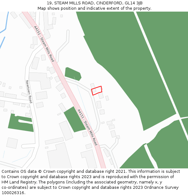 19, STEAM MILLS ROAD, CINDERFORD, GL14 3JB: Location map and indicative extent of plot
