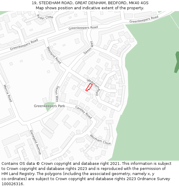 19, STEDEHAM ROAD, GREAT DENHAM, BEDFORD, MK40 4GS: Location map and indicative extent of plot