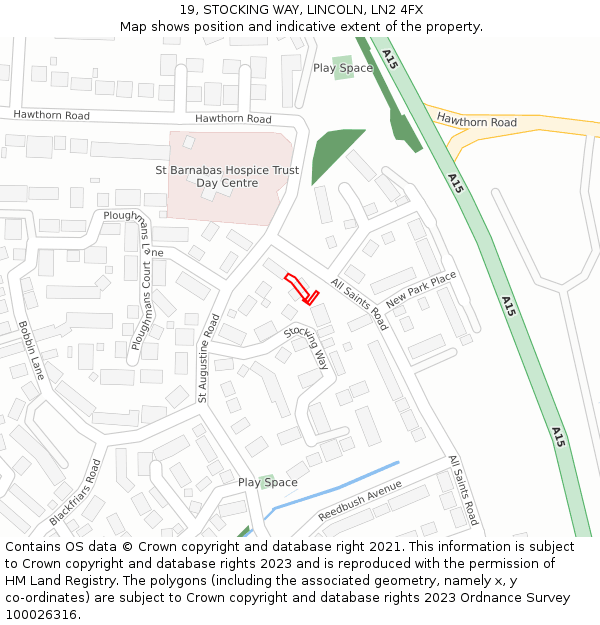 19, STOCKING WAY, LINCOLN, LN2 4FX: Location map and indicative extent of plot