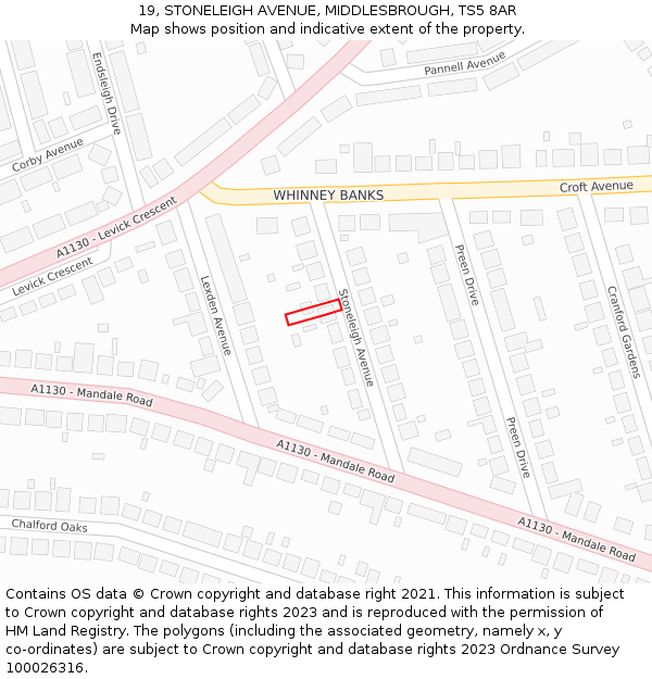 19, STONELEIGH AVENUE, MIDDLESBROUGH, TS5 8AR: Location map and indicative extent of plot