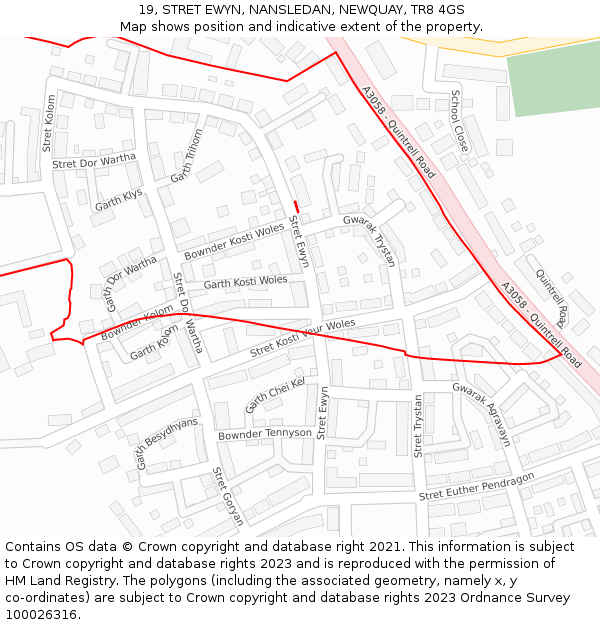 19, STRET EWYN, NANSLEDAN, NEWQUAY, TR8 4GS: Location map and indicative extent of plot