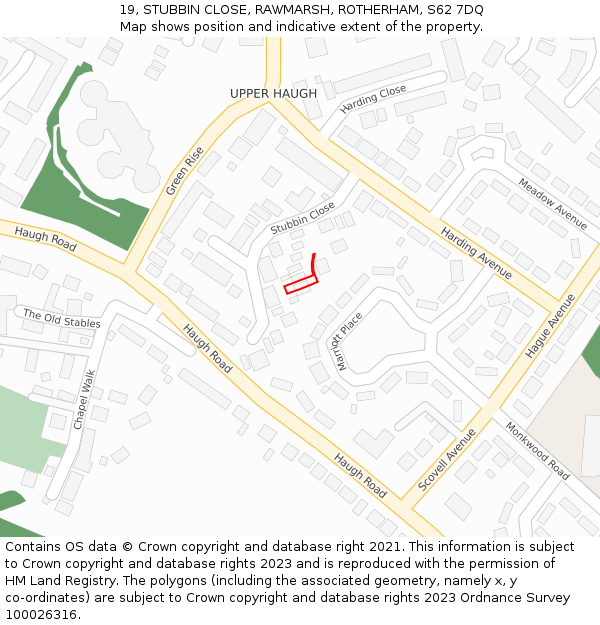 19, STUBBIN CLOSE, RAWMARSH, ROTHERHAM, S62 7DQ: Location map and indicative extent of plot